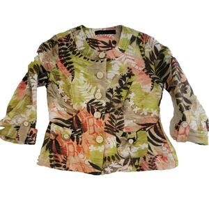 Alexis & Avery Blazer Jacket Womens Size 10 Cotton Linen Fall Floral Career